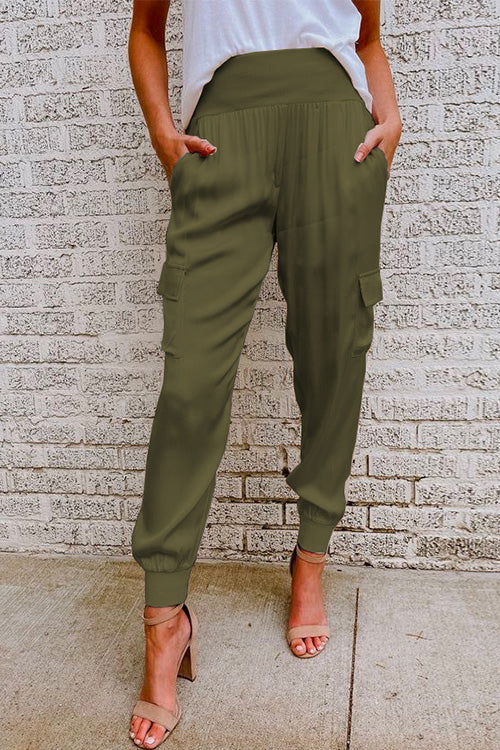 Variant image for Damen-Satinhose, hohe Taille mit Taschen, weicher Satin-5