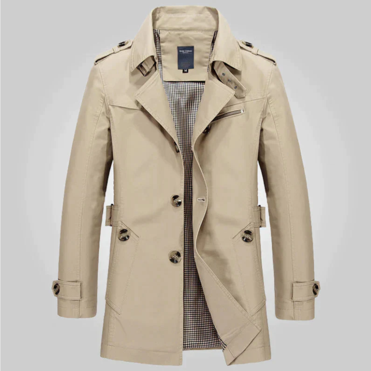 Herren-Trenchcoat, klassisches Design, wasserabweisendes Material-1