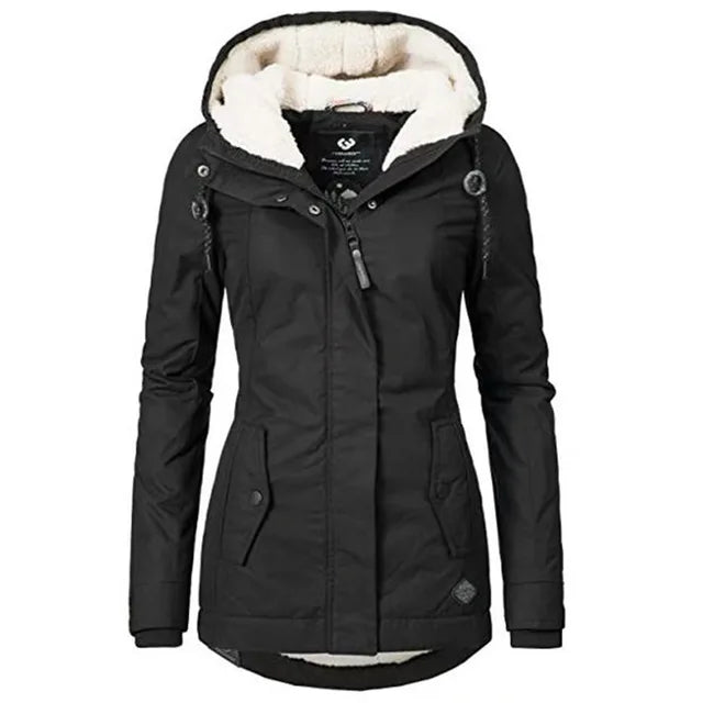 Damenjacke Warme Wolle mit Kapuze und Fronttasche für Kalte Tage-2