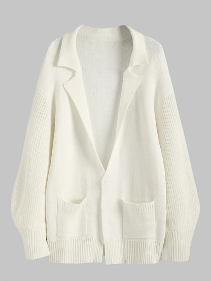 Damen-Lange Strickjacke, Offene Vorderseite, mit Doppelte, Taschen, Weiches Material, Laterne, Ärmel-2