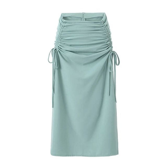 Damen-Midirock, verstellbare hohe Taille, Polyester, mit welligen Seitenschlitzen-1
