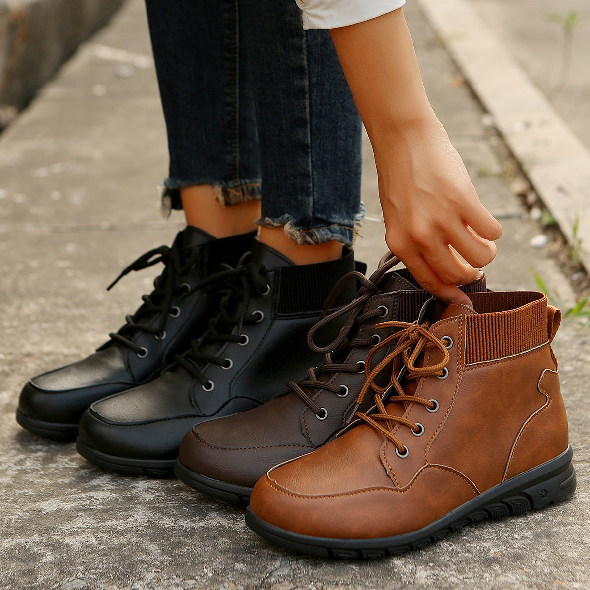 Damen-Stiefeletten mit elastischem Taillenband aus synthetischem Material-5