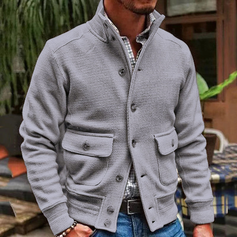 Herren-Herbstjacke, Stehkragen, geripptes Material – vielseitig-5
