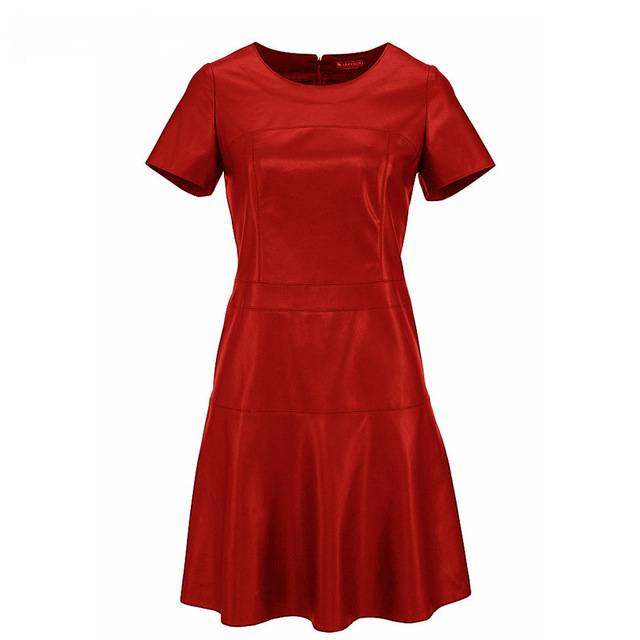 Variant image for Damen-Minikleid, A-Linie, PU, O-Ausschnitt, kurze Ärmel-5