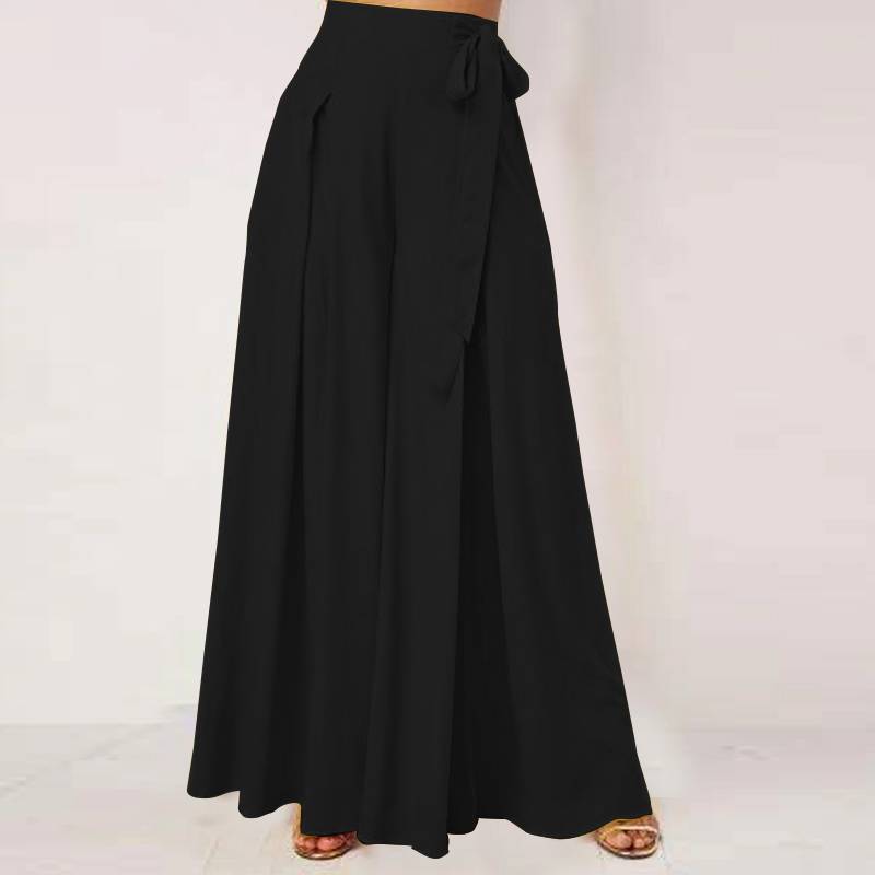 Damen-Hose, hohe Taille, leichtes Polyester, Spandex, schick, mit elastischem Bund-3