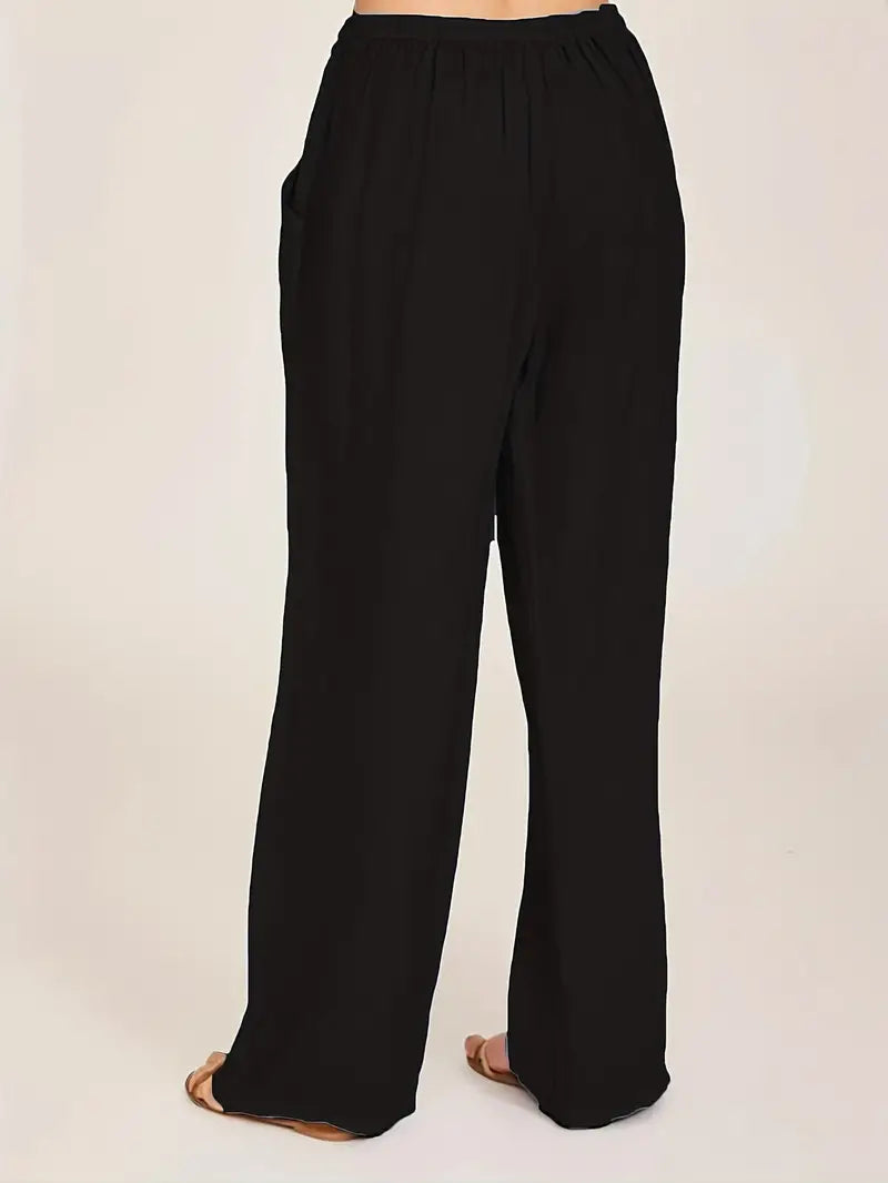 Damen-Hose, weites Bein, verstellbare Taille, Polyester 2