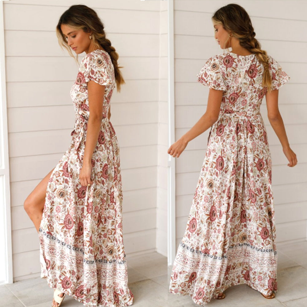 Damen-Maxikleid, Blumenmuste Viskose, Tussah, Seide-3
