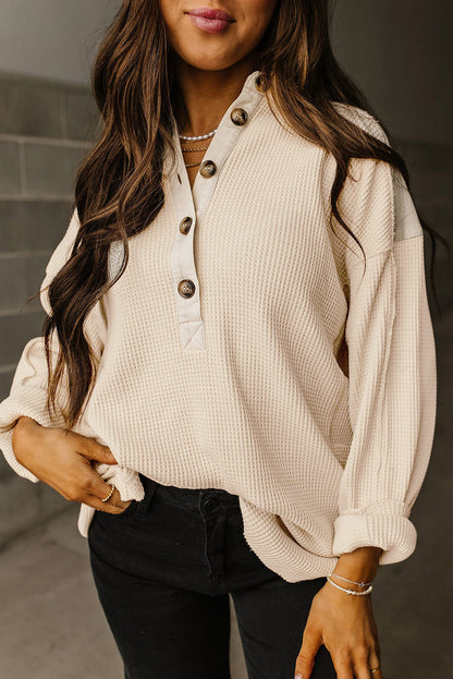 Damen-gerippter Pullover mit Knopfdetail, Rippstrickmaterial-4