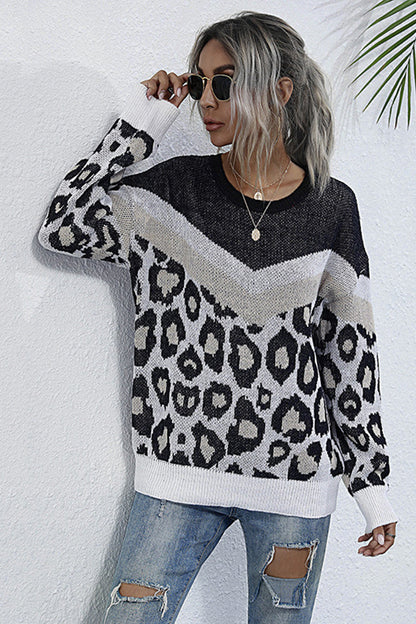 Damenpullover Langärmelig Lockere Passform Leopardenmuster Polyester-4