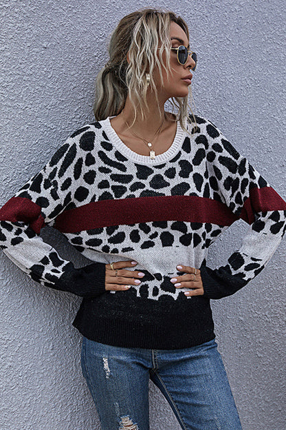 Damen-Pullover, Slim-Fit kurze Ärmel, Polyester, Leopardenmuster-2