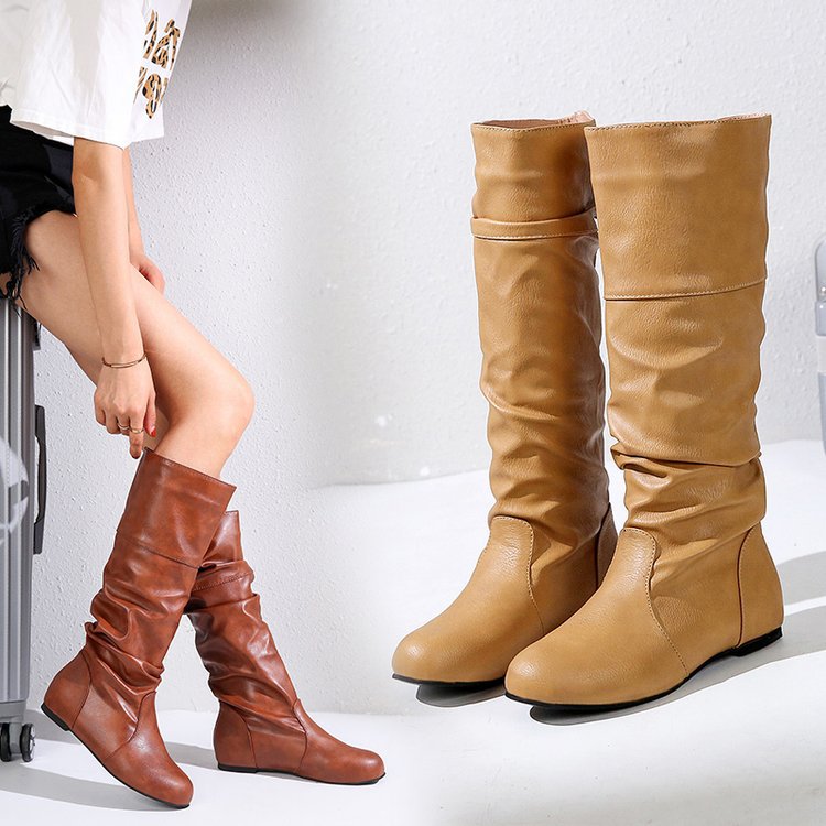 Damen-Stiefel, modernes Faltdesign, Synthetik, mit Blockabsatz-2