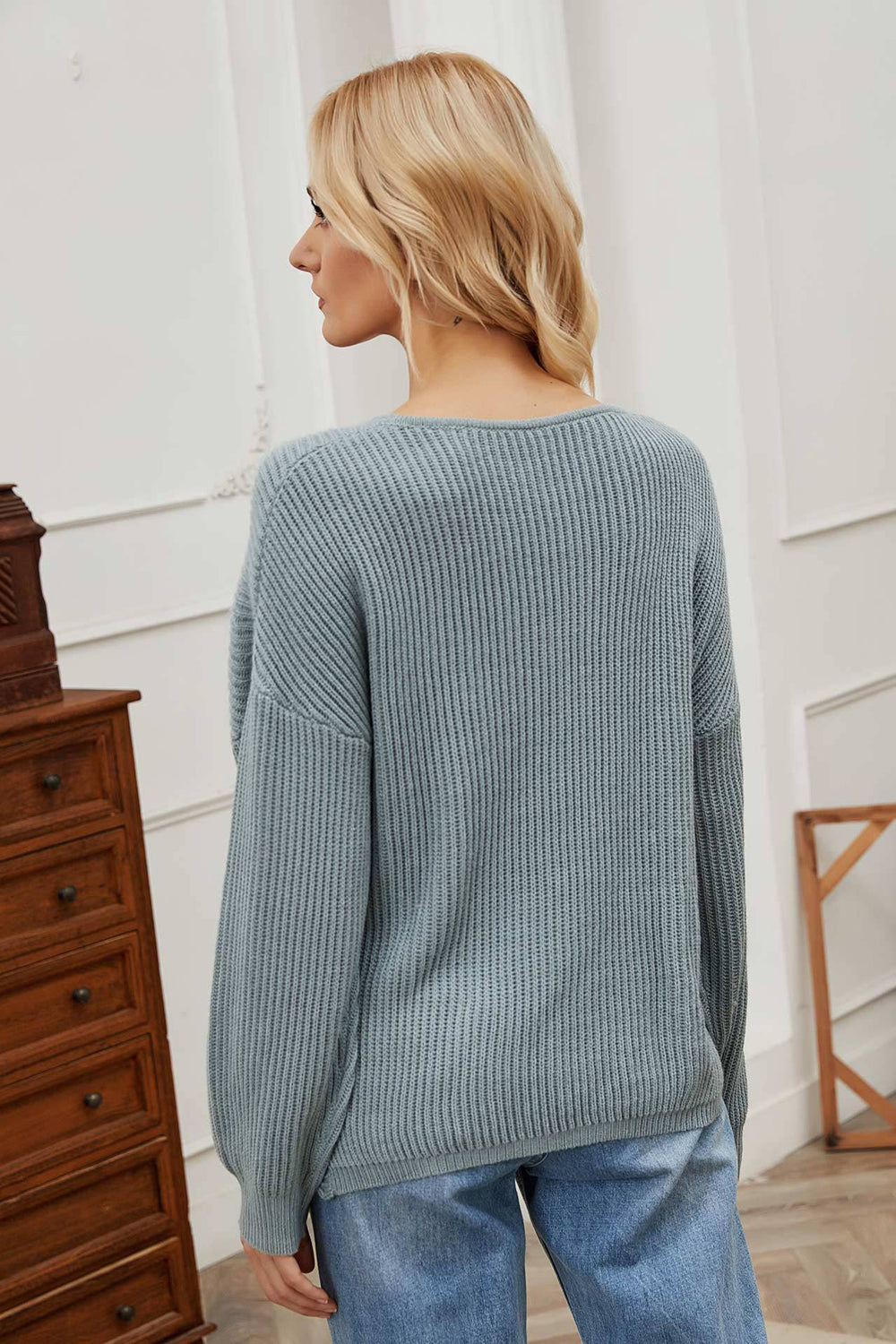 Damen-Pullover, asymmetrischer V-Ausschnitt, langärmeliges Polyester-5