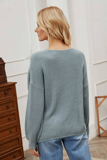Damen-Pullover, asymmetrischer V-Ausschnitt, langärmeliges Polyester-5