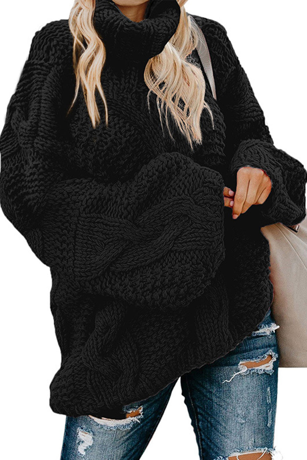Damenpullover langärmlig gedreht Polyester hoher Kragen-5