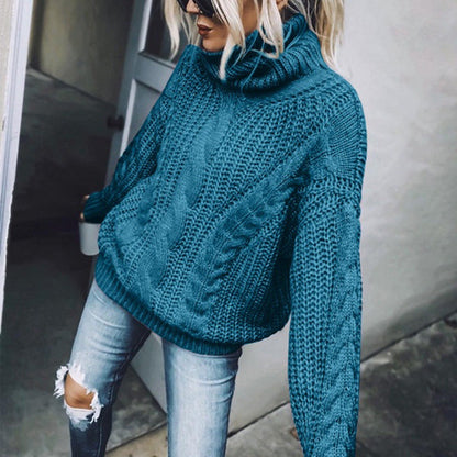 Damen-Strickpullover, hoher Kragen, weiche Acrylmischung-6