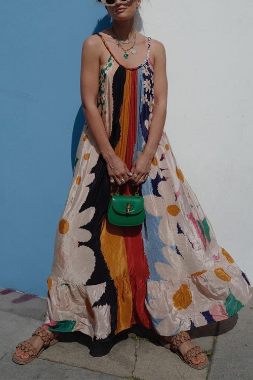 Variant image for Damen-Maxikleid, Blumenmuster, geraffte Baumwolle, Polyester-1