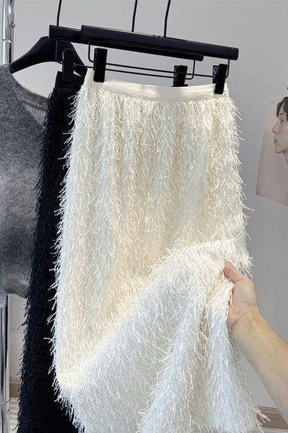 Damen-Maxirock, mit Elastischer Taille und Fransen, aus Weichem Baumwoll-Mix-2