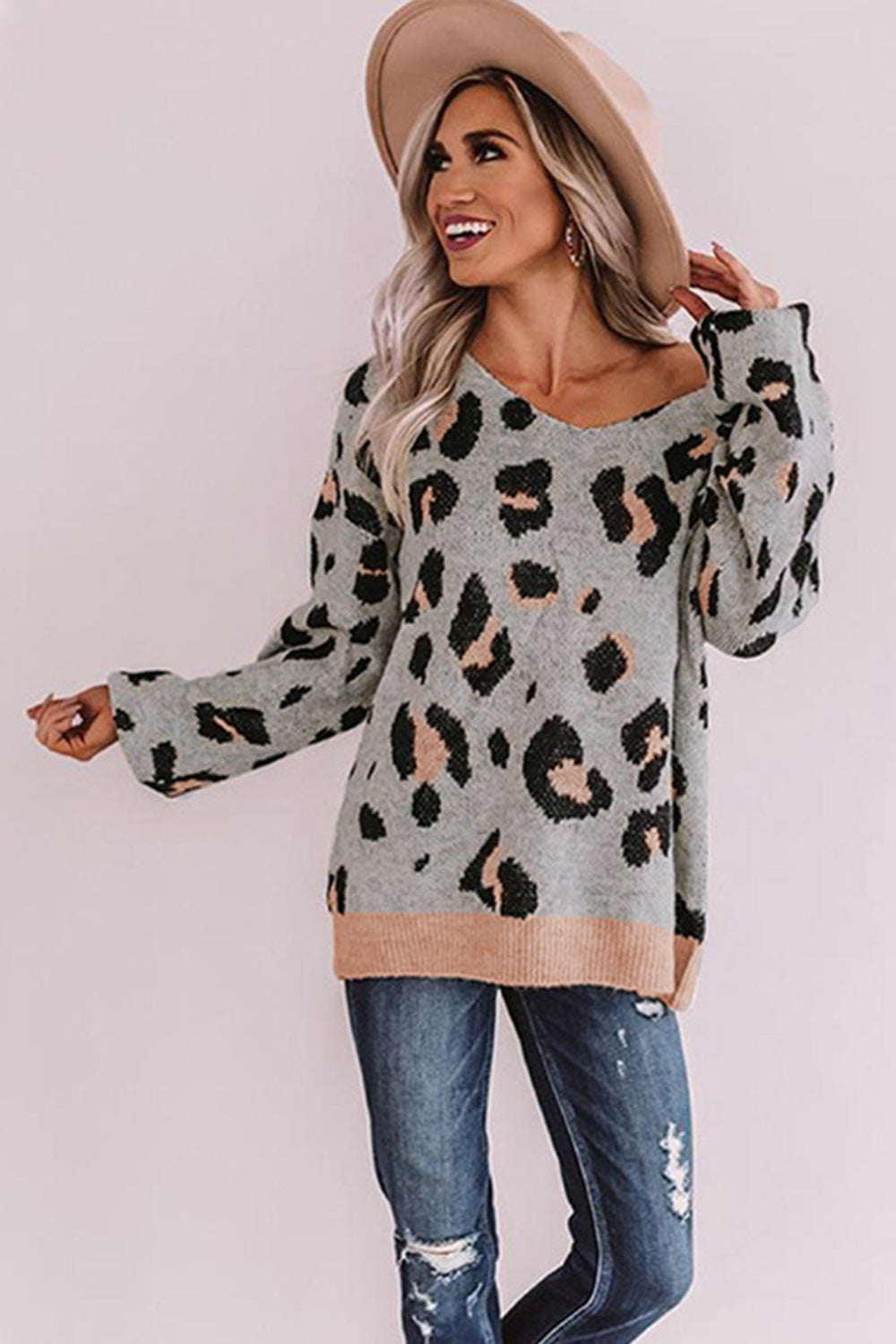 Damen-Pullover, Eine Schulter, Leopardenmuster, Polyester, lange Ärmel-4