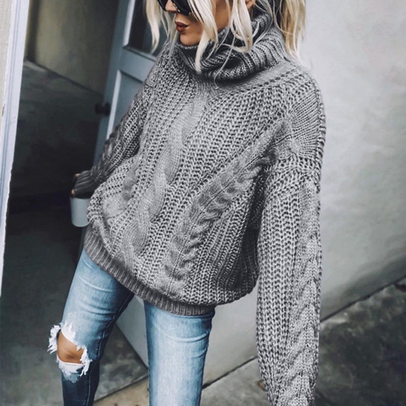 Damen-Strickpullover, hoher Kragen, weiche Acrylmischung-1