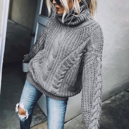 Damen-Strickpullover, hoher Kragen, weiche Acrylmischung-1
