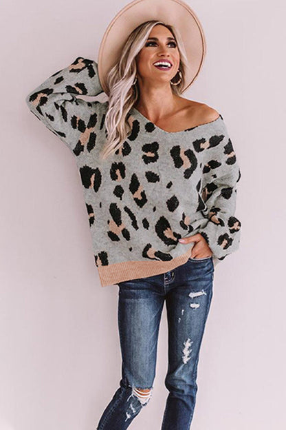 Damen-Pullover, Eine Schulter, Leopardenmuster, Polyester, lange Ärmel-5