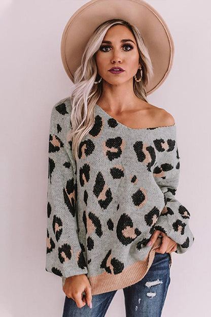 Damen-Pullover, Eine Schulter, Leopardenmuster, Polyester, lange Ärmel-3