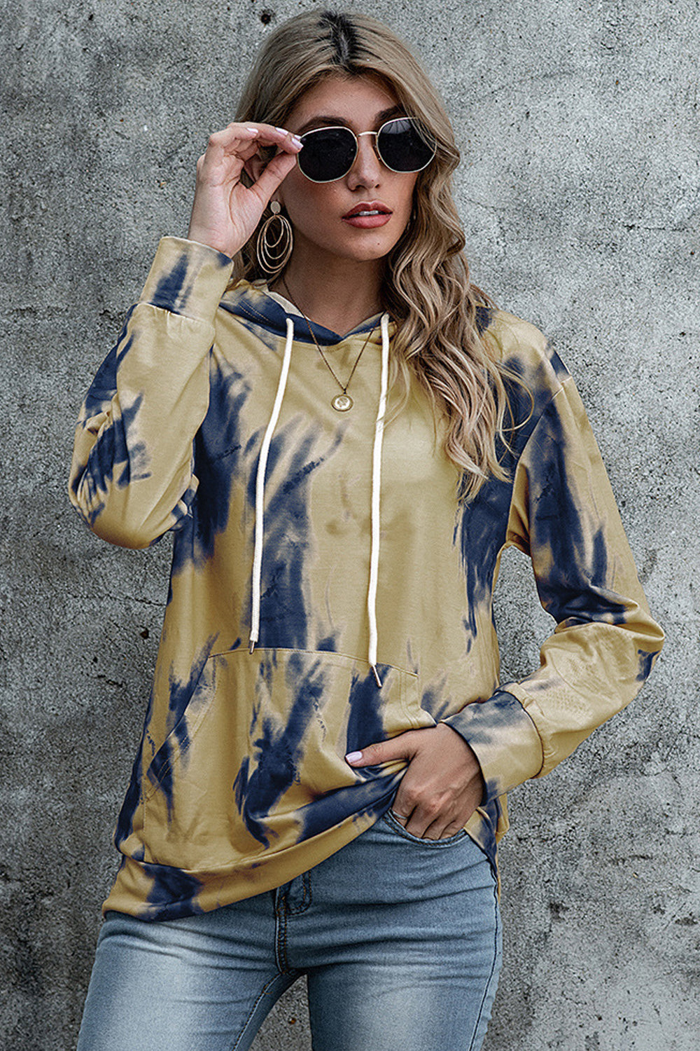 Damen-Hoodie, lang, mit Kapuze, Polyester, für lässig, Stil-1