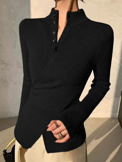 Damen-Strickpullover, asymmetrisch mit Knopfdetails-2