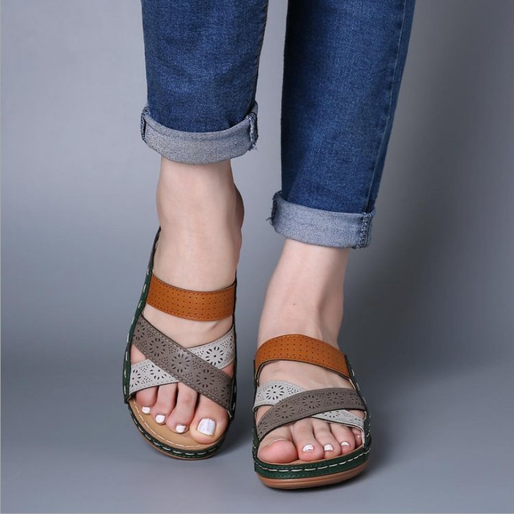 Damen-Keilpantoletten, Querdesign, rutschfeste Sohle, ergonomischer Komfort-3