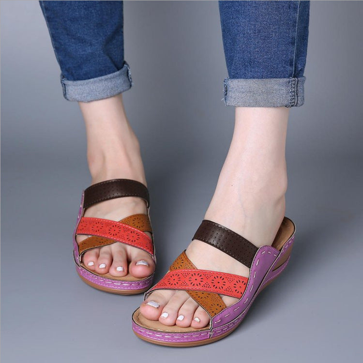 Damen-Keilpantoletten, Querdesign, rutschfeste Sohle, ergonomischer Komfort-5