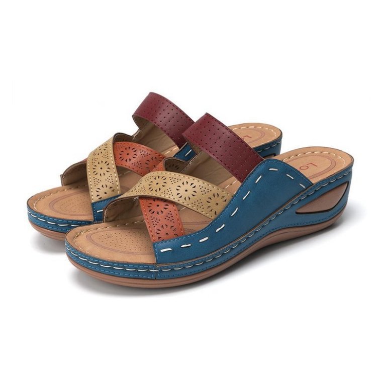 Damen-Keilpantoletten, Querdesign, rutschfeste Sohle, ergonomischer Komfort-6