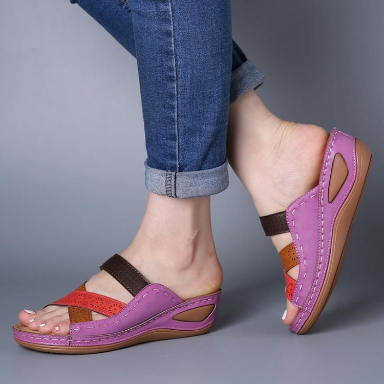 Damen-Keilpantoletten, Querdesign, rutschfeste Sohle, ergonomischer Komfort-4