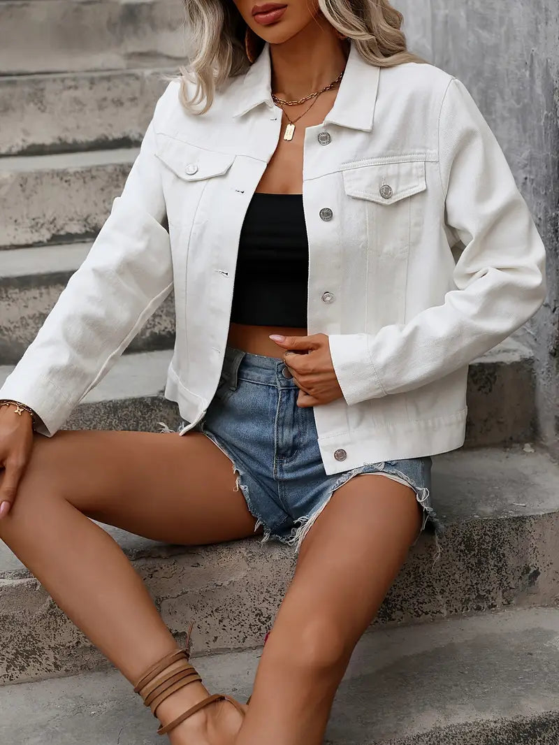 Damen-Jeansrock, langärmelig, Denim, mit Wendekragen und Taschen-2