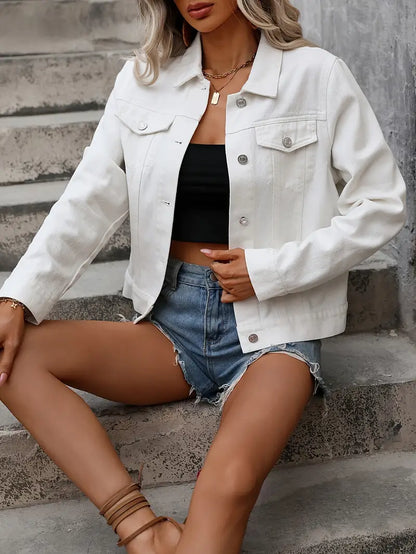 Damen-Jeansrock, langärmelig, Denim, mit Wendekragen und Taschen-2