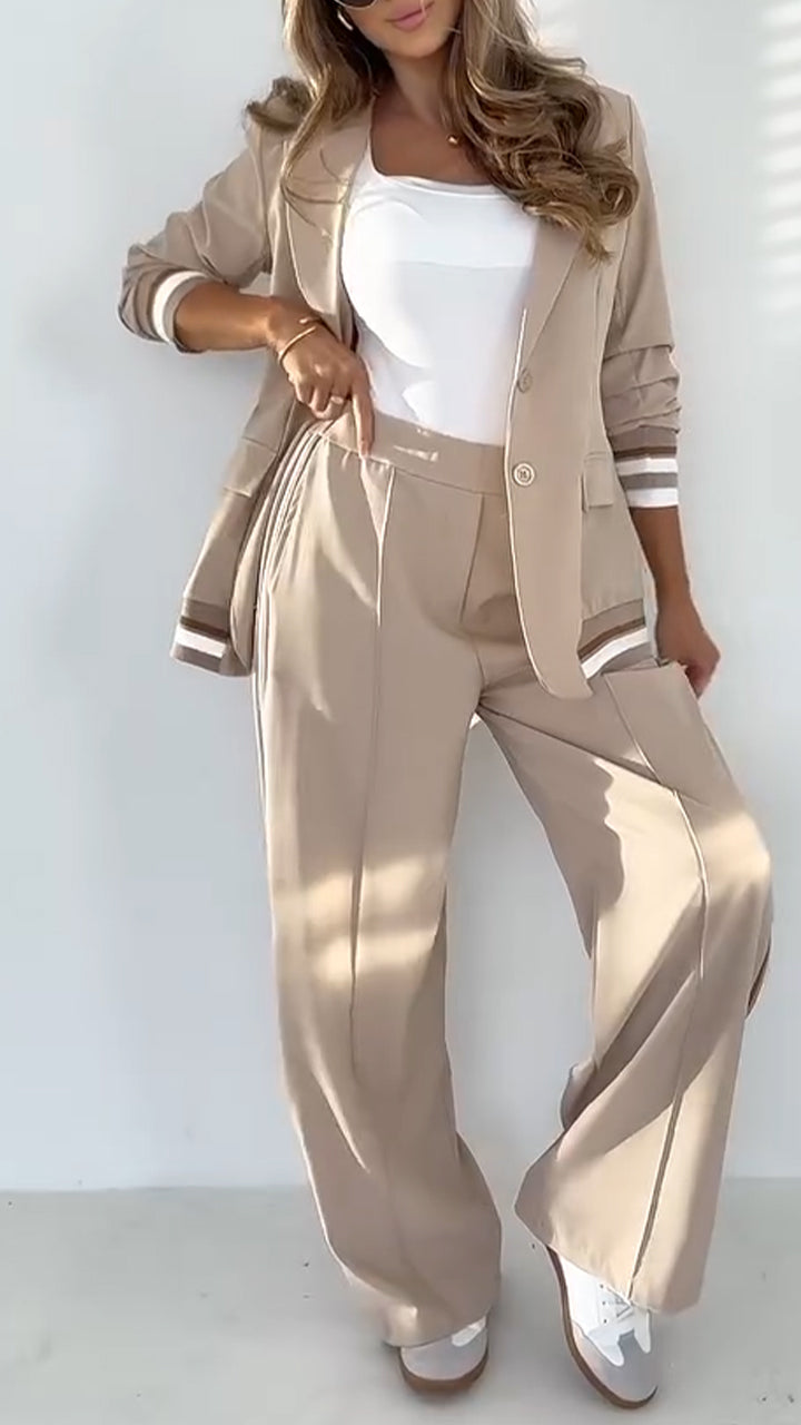 Damen-Freizeitjacke, monochrom, gestreift, hochwertiges Mischgewebe 1
