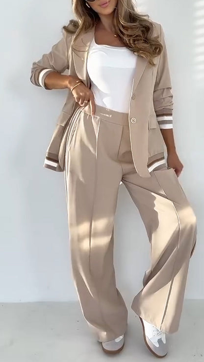 Damen-Freizeitjacke, monochrom, gestreift, hochwertiges Mischgewebe 1