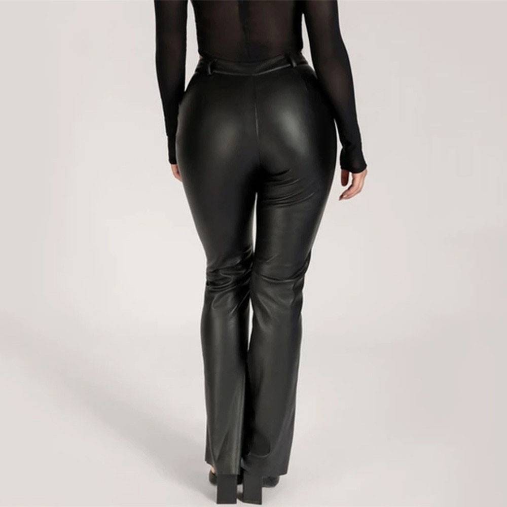 Damen-Hose, hohe Taille, PU-Leder, elegantes Design-5