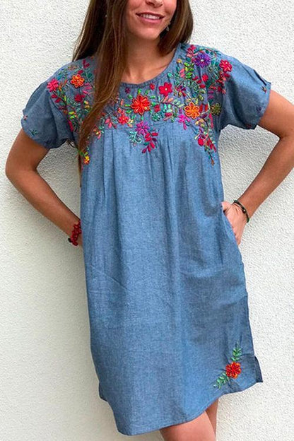 Damen-Kleid Blumenmuster Stickerei Baumwolle Polyester-2