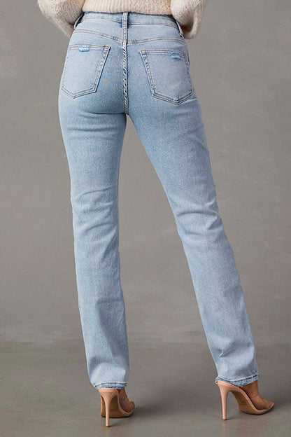 Damen-Geradeaus-Hose, ausgefranst, Baumwollmischung-5