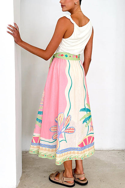Maxirock Damen Bedruckt Swing Baumwolle Polyester Elegantes Maxilänge-4
