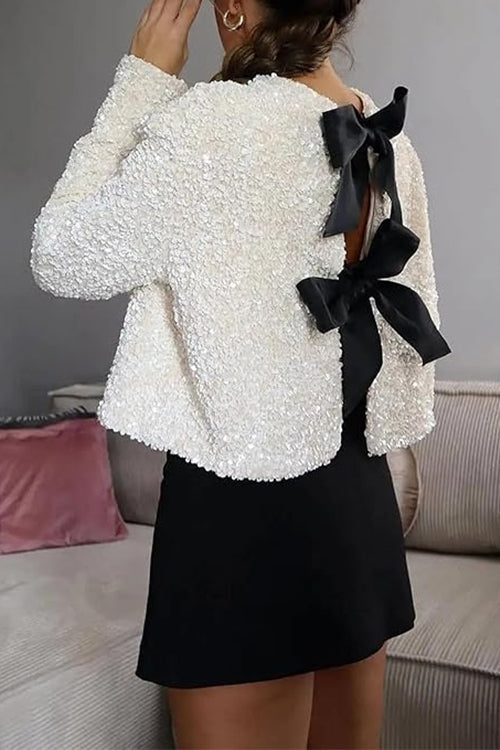 Damen Hemd Langarm mit Pailletten und Knotendesign Baumwolle Polyester-1