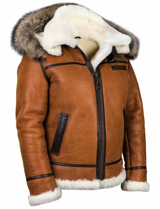 Herren-Winterjacke, Leder, mit Lammfell, Details-1