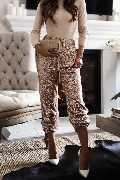 Damen-Joggerhose mit glitzernden Pailletten und elastischem Bund-1