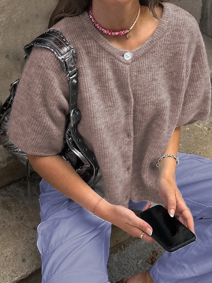 Damen-kurzärmeliger Strickpullover, mehrfarbiges Acryl, Nylon, Polyester 14