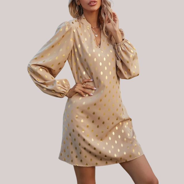 Damen-Shiftkleid, weiches Punktmuster, langarm, Stoff-4