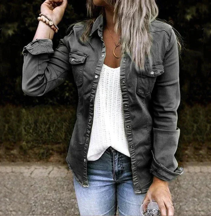 Damenjacke Lässige Denim Weich-3