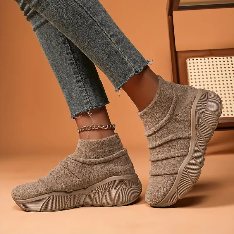 Damen-bestickte Wadenstiefel, weicher Stoff, spitze Zehenpartie, Blockabsatz-3