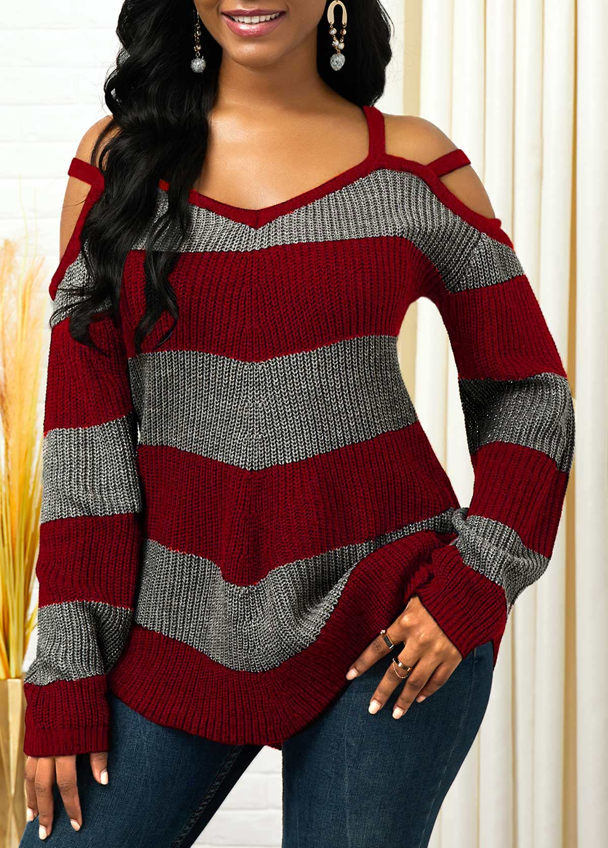 Damen-Pullover, asymmetrischer Saum, ausgeschnittene Schulter, weicher Stoff-1