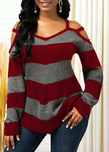 Damen-Pullover, asymmetrischer Saum, ausgeschnittene Schulter, weicher Stoff-1