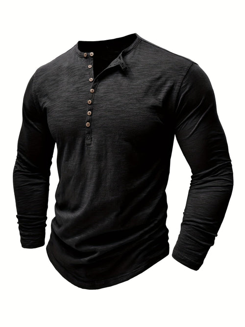 Herrenhemd, Henley, Halbknopfleiste, Stretchmaterial, zeitloser Stil-1
